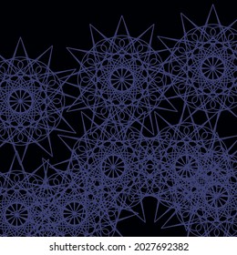 Stars Ice Chaotic Darkness Black Ornamental Indigo Pattern Ornament. Lace Shapes Mystery Messy Folk Print Network Mandala Background. Dark Cold Textile Calm Vintage Luxury Blue Night Design Pic.
