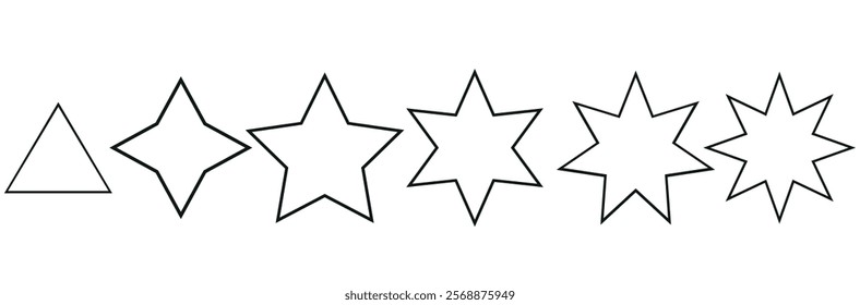  stars icon with 3,4,5,6,7,8 points. 