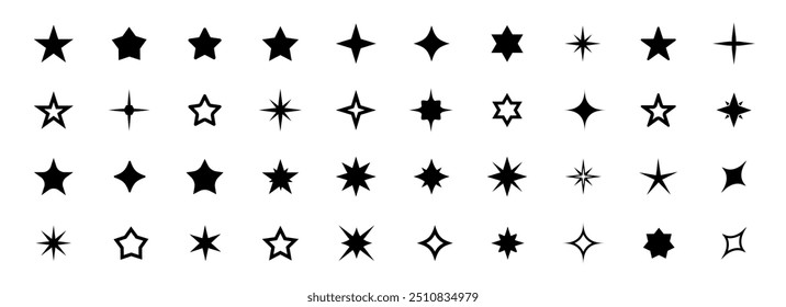 Stars icon collection. Different star shapes. stars icon set.  Sparkle star icon set. Falling stars . Vector illustration 