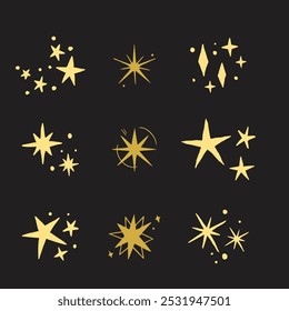 Stars icon collection. Different star shapes. Black stars icon set.  Sparkle star icon set. Vector illustration