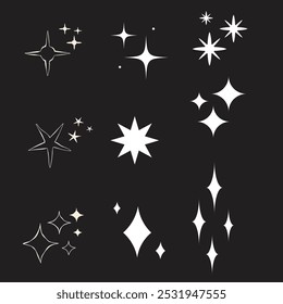 Stars icon collection. Different star shapes. Black stars icon set.  Sparkle star icon set. Vector illustration