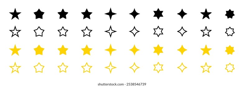 Stars icon collection. Different star shapes. stars icon set.  Sparkle star icon set. Falling stars . Vector illustration 