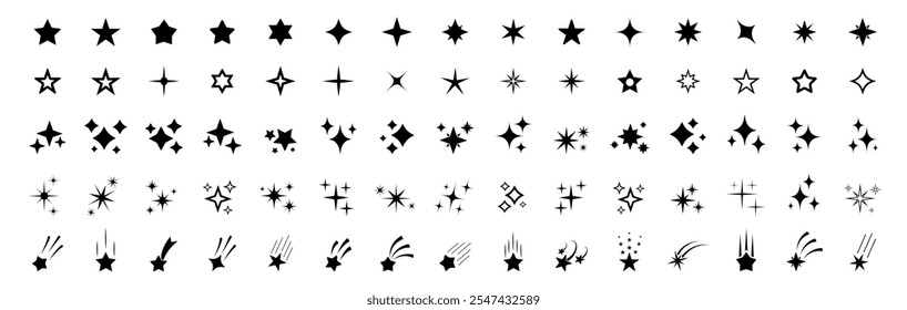 Stars icon collection. Different star shapes. Black stars icon set.  Sparkle star icon set. Vector illustration 