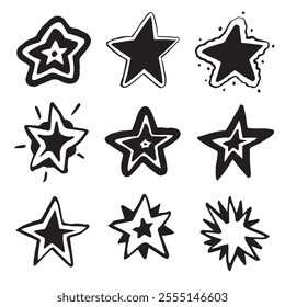 Stars icon collection. Different star shapes. Black stars icon set. Sparkle star icon set. Falling stars . Vector illustration