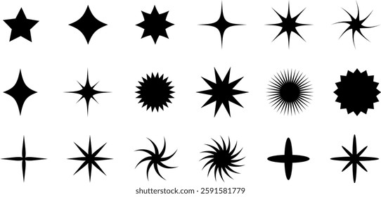 Stars icon collection. Different star shapes. Black stars icon set