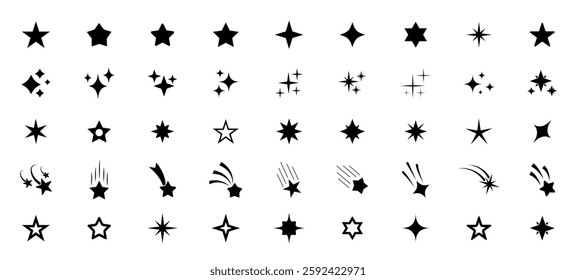 Stars icon collection. Different star shapes. Stars icon set.  Sparkle star icon set. Falling stars . Vector illustration 