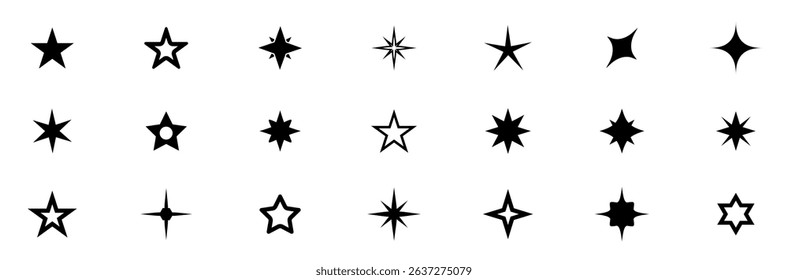 Stars icon collection. Different star shapes. Black stars icon set.  Sparkle star icon set. Falling stars . Vector illustration 