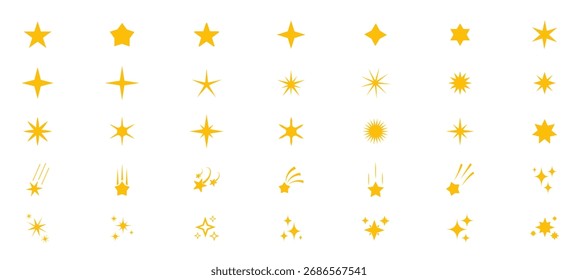 Sternensymbolsammlung. Verschiedene Sternenformen. Schwarze Sterne Symbol-Set.  Leuchtstern-Symbolsatz. Vektorgrafik 