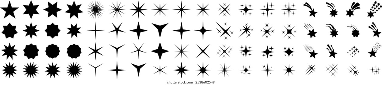 Stars icon collection. Shooting stars icon vector set. Meteorite and comet symbols. Sparkle star icon set. Falling stars . Vector illustration