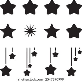 Stars icon collection.Different star shapes. Black stars icon set.