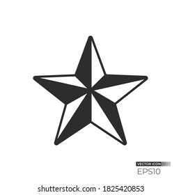 Icono de estrellas con cinco puntos y sombreado. Diseño aislado de iconos vectores. Usable para el elemento de embalaje, el signo y el logotipo