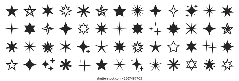 Stars icon set. Different sparkles star collection. Shine, twinkling stars, asterisk, alone star in different styles - stock vector.