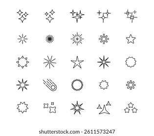Stars Icon Set. Editable stroke. The set contains icons as Star Shape, Sparkle, Glittering, Glowing, Cleaning