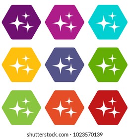 Stars icon set many color hexahedron isolated on white vector illustration
