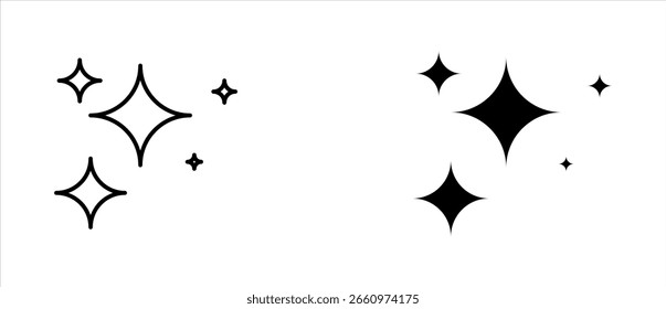 conjunto de ícones de estrelas. objeto do céu. estrela. preto silhueta.céu espaço vetor, ilustração vetorial