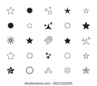 Stars Icon Set, Sparkle, Award, Review, Rank, Editable Stroke Icons