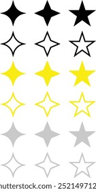 Stars icon set. Sparkle Icon Set. Different types of stars, constellations, galaxies. Vector Illustration.