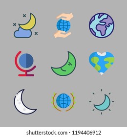 stars icon set. vector set about moon, planet earth and earth globe icons set.