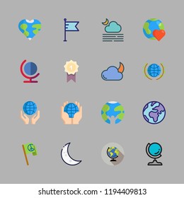 stars icon set. vector set about planet earth, cloudy night, award and flag icons set.