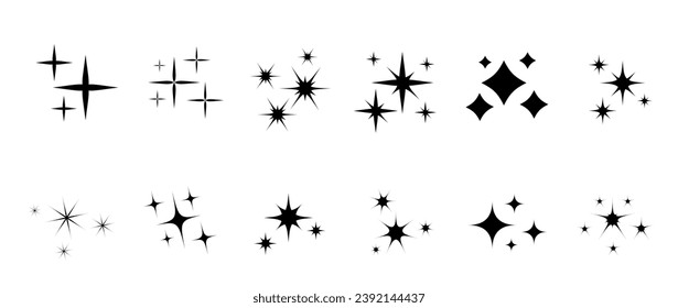 Icono de estrellas. Iconos de estrella de brillo. Iconos brillantes. Ilustración vectorial.