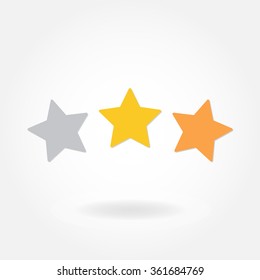 Stars icon. Three Stars flat icon. Gold, silver and bronze stars. Award symbol. Vector illustration.
