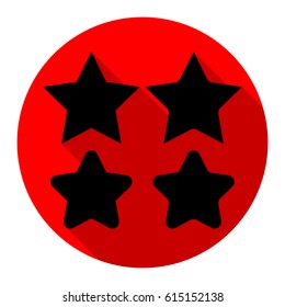 Stars icon. Vector. Flat black icon with flat shadow on red circle with white background. Isolated.