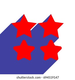 Stars icon. Vector. Red flat style icon with dark blue long shadow on white background.
