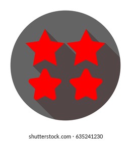 Stars icon. Vector. Red icon with reddish shadow on dark gray circle at white background. Isolated.