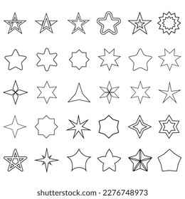 Juego de vectores de iconos de estrellas. Colección de signos de ilustraciones de estrellas de esparkles. Símbolo de estrella o logotipo.