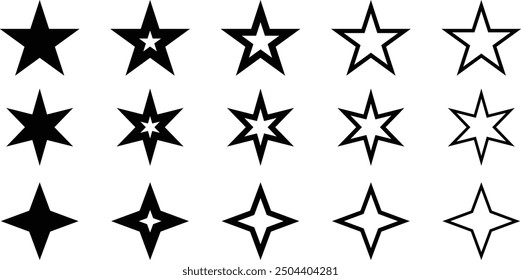 Stars icon vector set. Star vector icons. Black set of Stars, isolated on white background. Star vector collection. Star vector flat icons for web