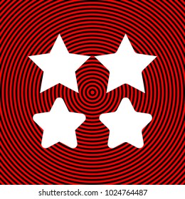 Stars icon. Vector. White icon on red and black radial pattern as background. Isolated.