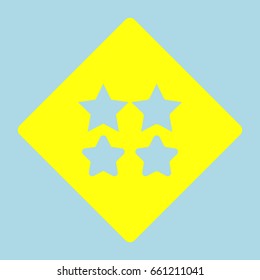Stars icon. Vector. Yellow romb with hole as icon on lightblue background.