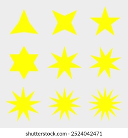 Estrelas e ícones. Estrelas brilhantes isoladas clássicas com diferentes números de pontas. EPS 10.