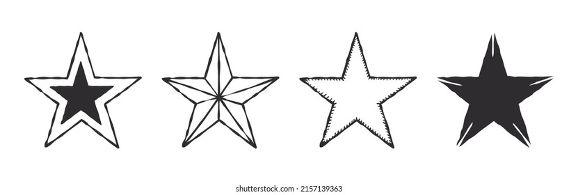 Stars icons collection. Stars drawn by hand with different textures. Vector images