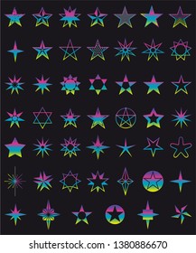 Stars icons on black background, vector 
