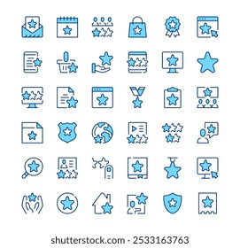 Stars icons. Outline symbols. Vector blue line icons set