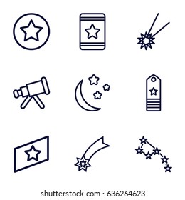 Stars icons set. set of 9 stars outline icons such as star, moon and stars, rank, falling star, telescope