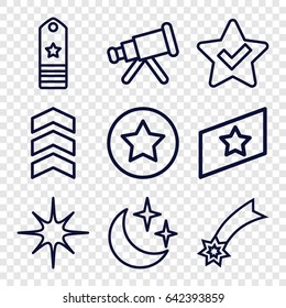 Stars icons set. set of 9 stars outline icons such as star, moon and stars, rank, telescope