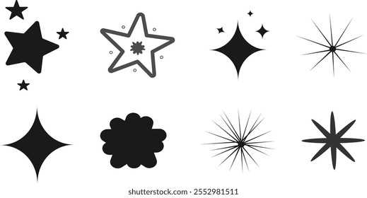 Ícones Estrelas, Conjunto de estrelas intermitentes com faíscas, Coleção de ícones Estrela, fogos de artifício, piscar, brilho
