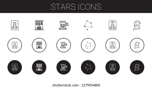 stars icons set. Collection of stars with hotel, constellation. Editable and scalable stars icons.