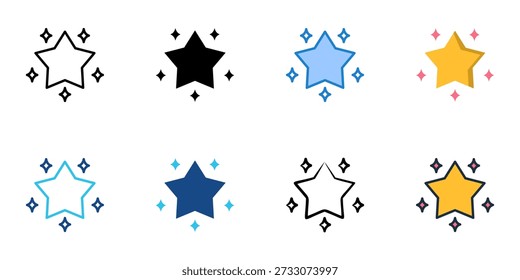 Stars icons set multiple style collection. Editable stroke 
