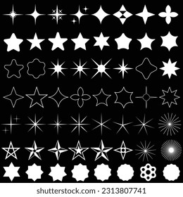Stars icons Set of Stars Shapes, Magic Symbols Stars collection hand drawn sparkling, Twinkling Sparkles shining burst silhouette vector, different style mixed models vector illustration.