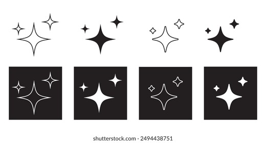 Stars icons set vector. Different sparkle star shapes, bursts, twinkling, sparkles shine signs.