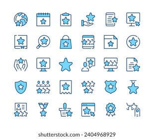 Sterne Symbole gesetzt. Vektorliniensymbole. Blaufarbige Umrisssymbole. Moderne Konzepte