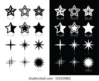 Stars icons with shadow on black and white background