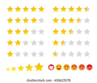 Stars icons and smilies ranking scales set vector illustration. Good for ad, poster, banner, web design.