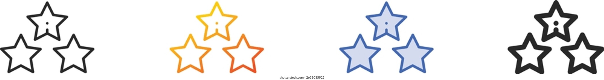 Sterne-Symbol.Dünn linear, Farbverlauf, blauer Strich und fett Stildesign einzeln auf weißem Hintergrund