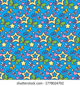 Stars and insects stylized pattern of flowers.
