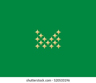 Stars letter M vector logotype. Luxury abc icon sign. Shiny elegance font symbol. Celebrity glamorous type logo.