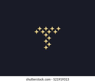 Stars letter T vector logotype. Luxury abc icon sign. Shiny elegance font symbol. Celebrity glamorous type logo.